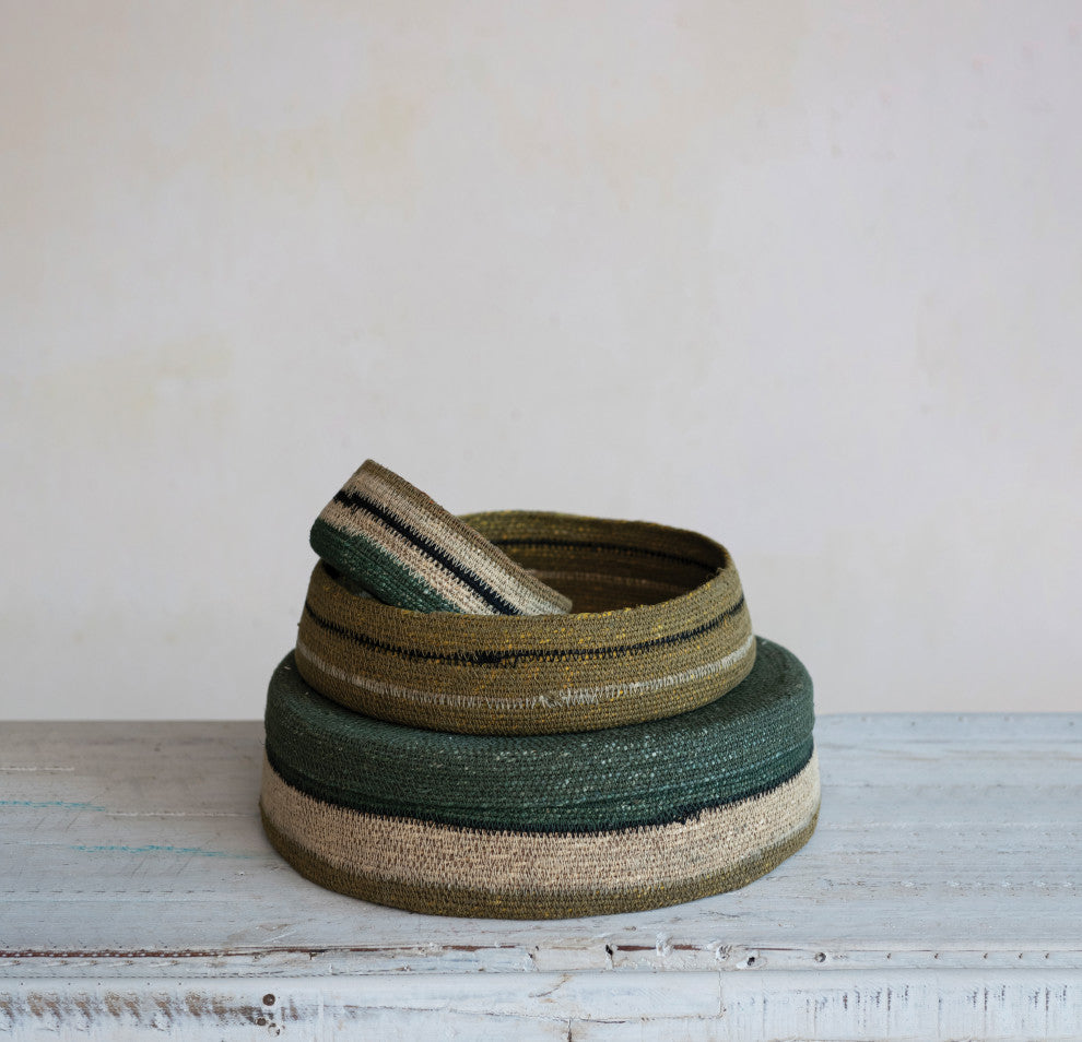 Farmhouse Round 2-Tone Seagrass Storage Baskets, Set of 3 Sizes, Multicolor