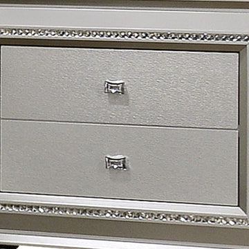 2 Drawer Spacious Nightstand with Mirror Beveled Pulls, Silver