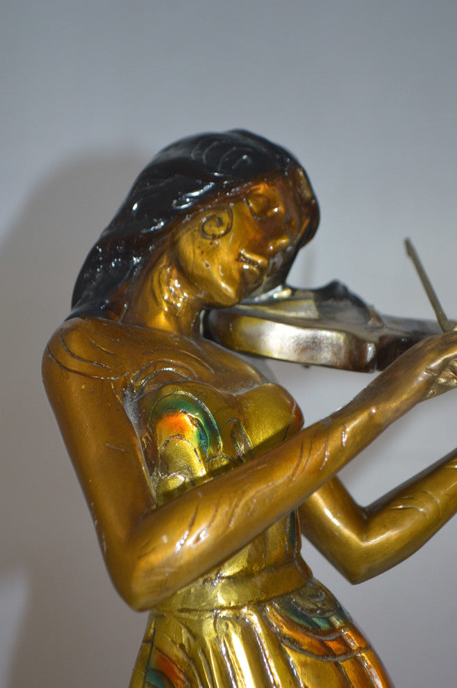 Girl Playing the violin Bronze Statue -  Size: 10"L x 7"W x 19"H.