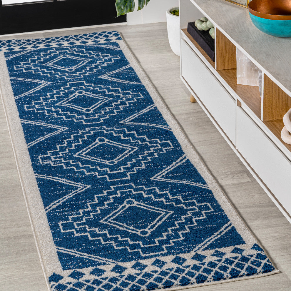 Amir Moroccan Beni Souk Rug, Navy/Ivory, 2 X 8