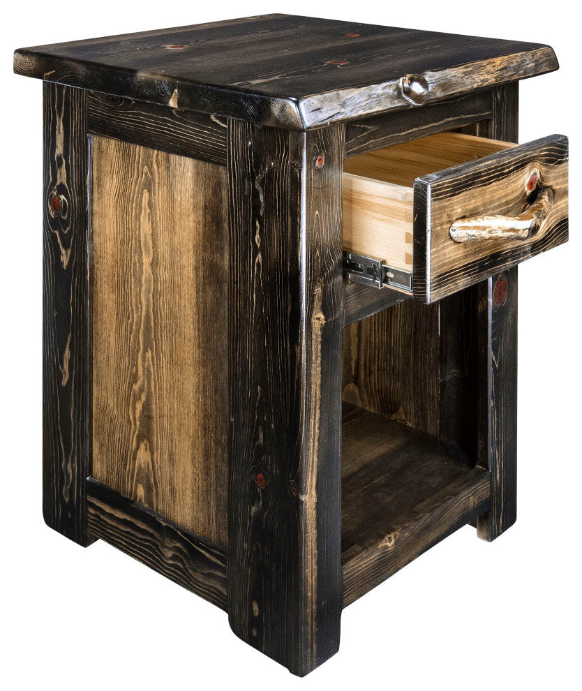 Big Sky Collection Live Edge, One Drawer Nightstand, Jacobean Stain, 25"H