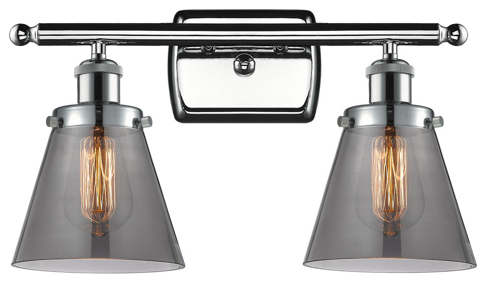 Small Cone 2-Light Bath Vanity-Light, Polished Chrome, Plated Smoke
