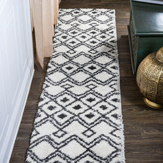 Caimari Moroccan Diamond Shag White/Black 2'x8' Runner Rug