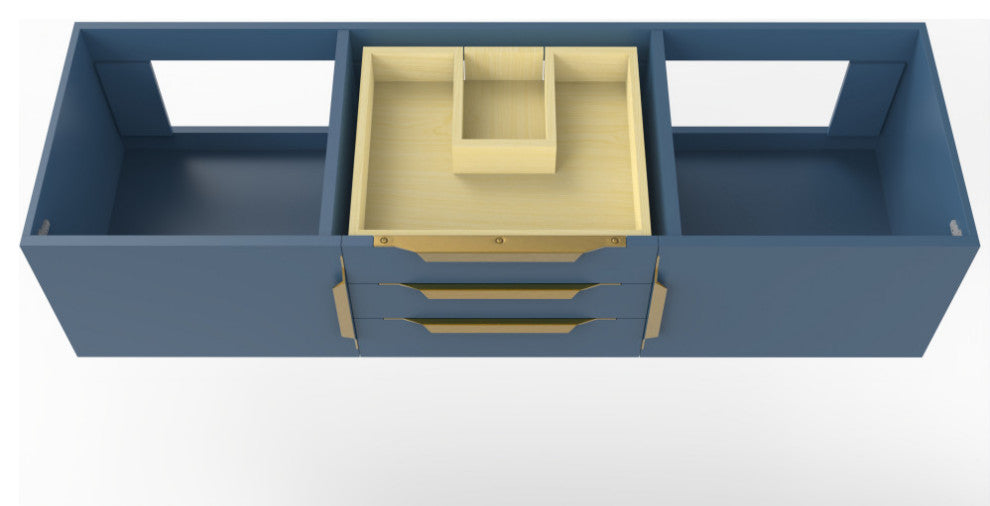 CastelloUSA Alpine 60" Wall Mounted Vanity, Base Only, Blue, Gold Handles