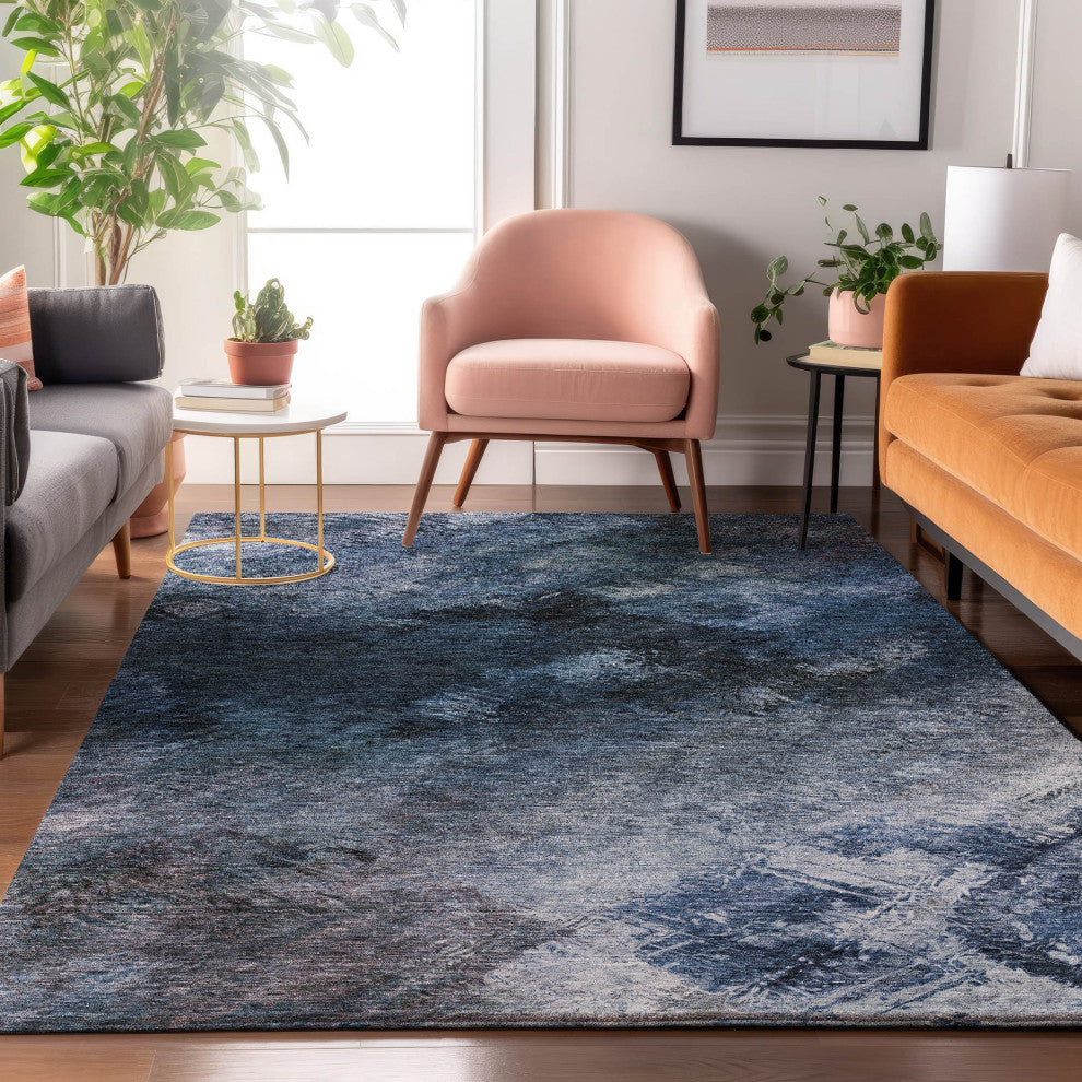 Premium Machine Washable Mayfield AMF590 Blue 9' x 12' Rug