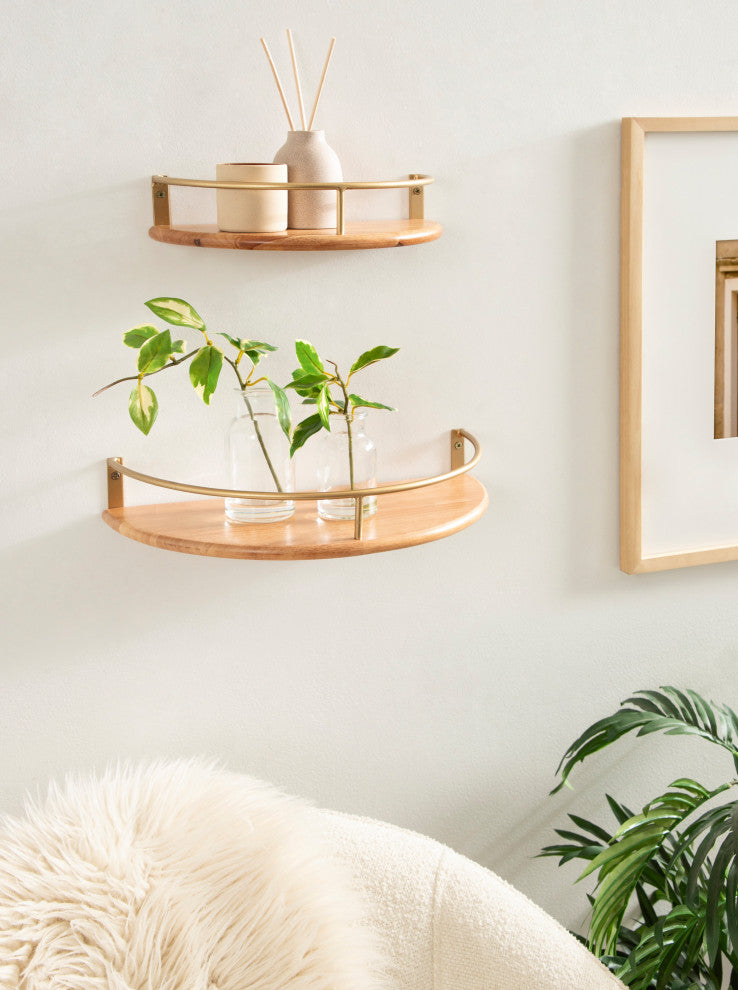 Camryn Semi Circle Shelf Set, Natural/Gold, 2 Piece