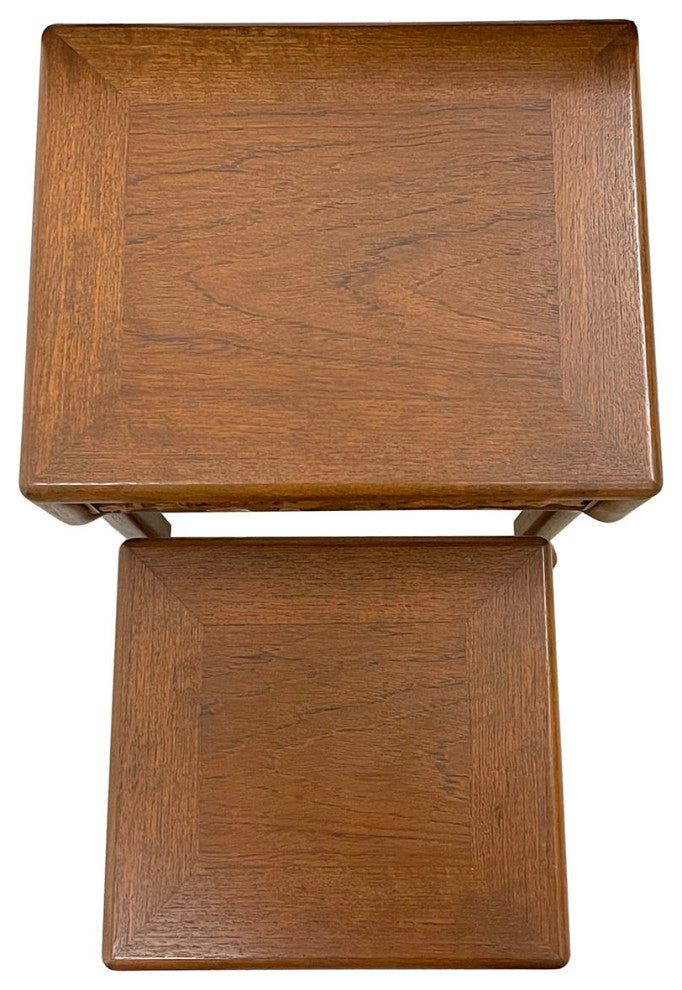 Consigned Early 20th Century Chinese Carved Teak Wood Nesting Table Set