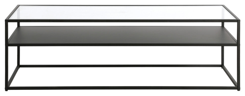 54" Black Glass And Steel Coffee Table With Shelf