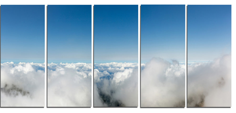 "Bright Blue Sky Above Clouds" Contemporary Landscape Wall Art, 5Panel, 60"x28"