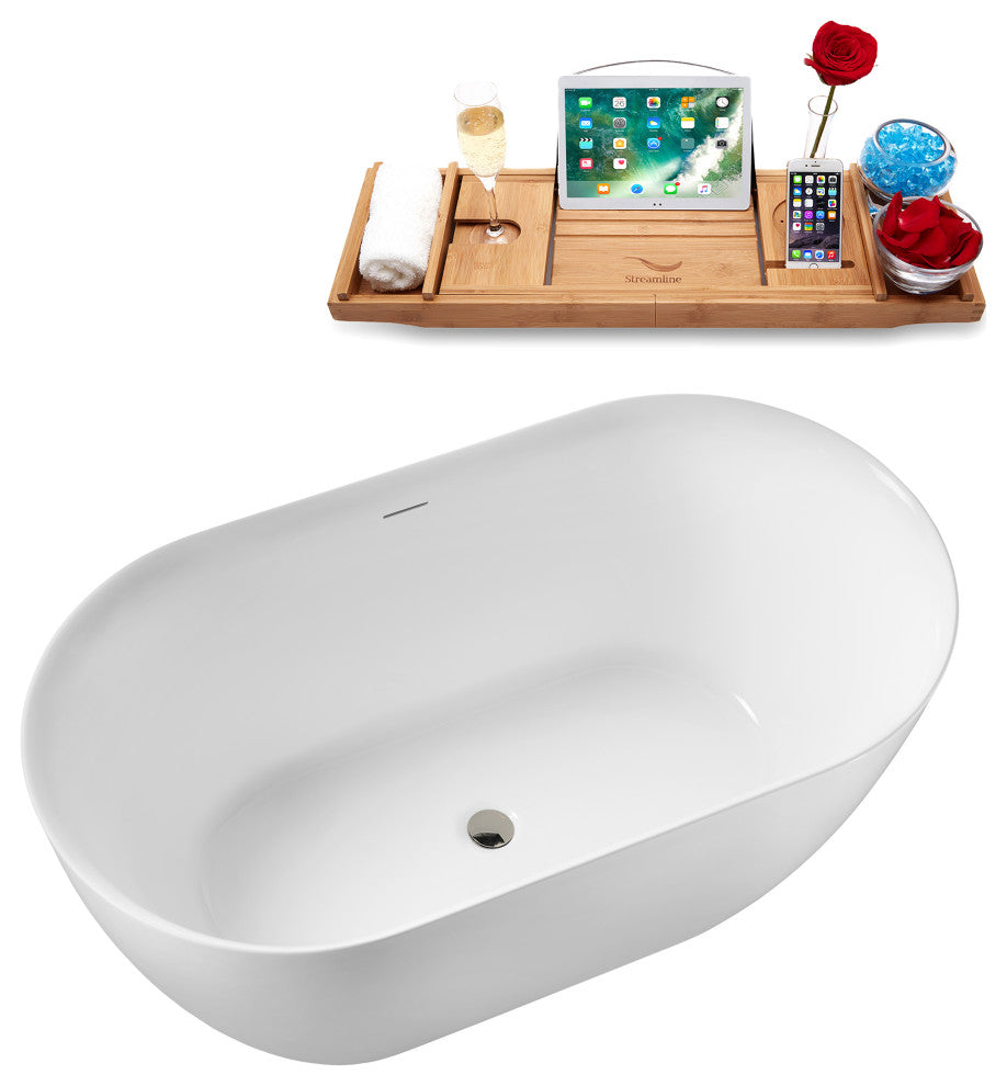 51" Streamline G-38-187-BNK Freestanding Bathtub, Tray, Drain, Brushed Nickel