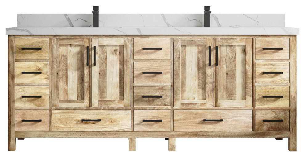 Malibu Mango 84 Double Sink Bath Vanity in White Washed 2" Calacatta Laza