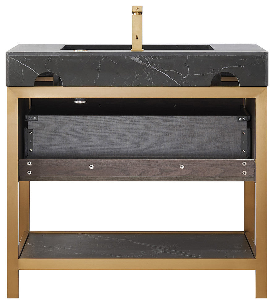 Segovia Bath Vanity with Sintered Stone Top, Suleiman Oak, 36", No Mirror