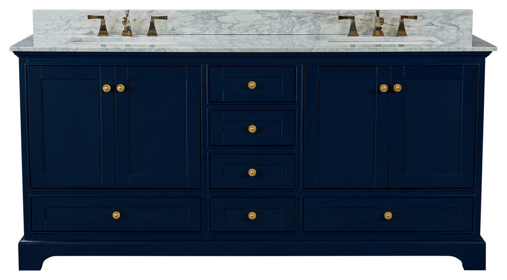 Audrey Vanity Set, Heritage Blue, 72", Gold Hardware, No Mirror