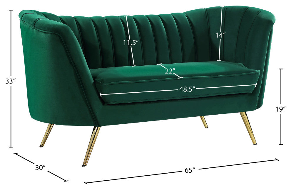 Margo Velvet Upholstered Set, Green, Loveseat