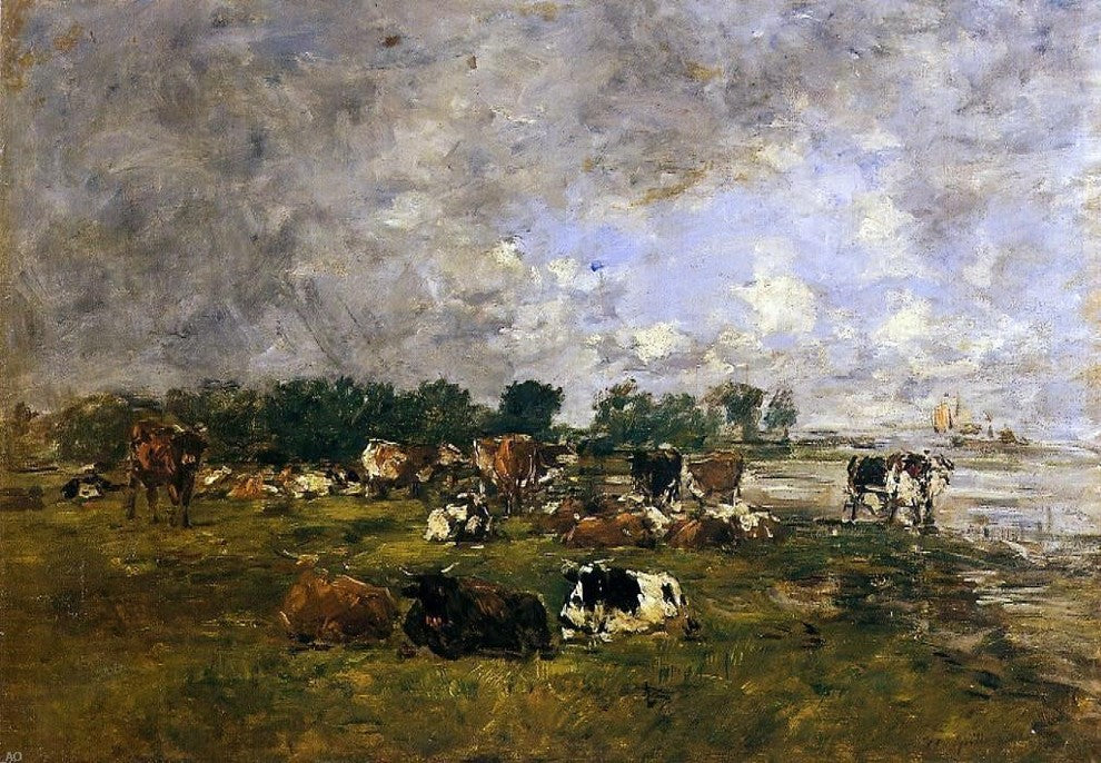 Eugene-Louis Boudin Cows in the Fields, 18"x27" Wall Decal