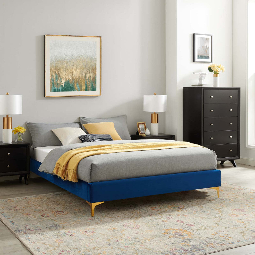 Sutton Full Performance Velvet Bed Frame-Navy