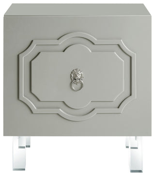 Molly Lacquer-Finish Chrome Ornament Handle Lucite Leg Side Table, Light Gray