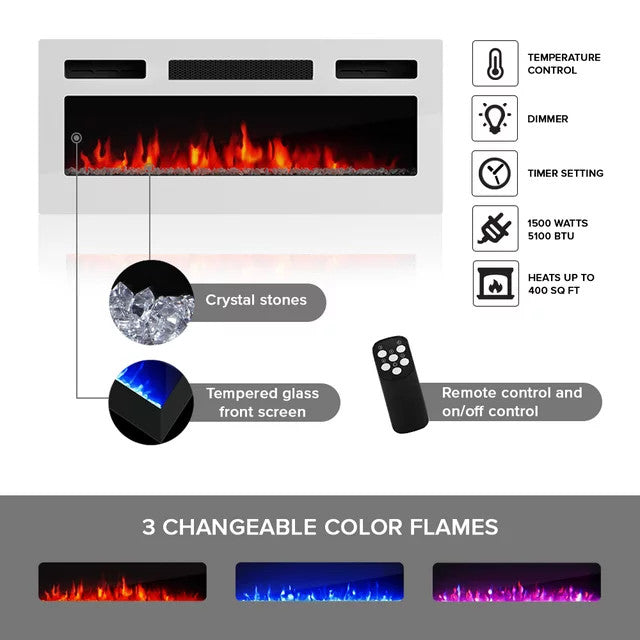 72" High Gloss Floating Fireplace TV Stand, Modern Wall-Mounted Design, White