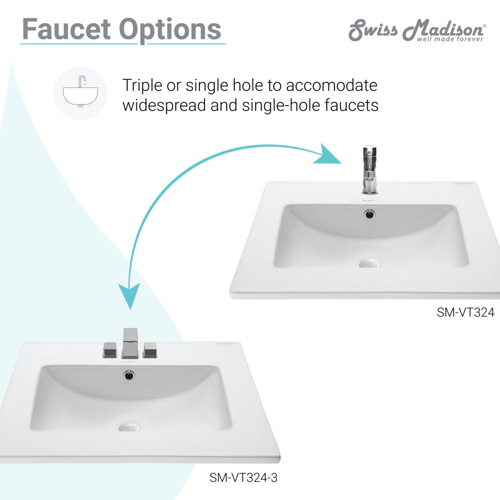Voltaire 31" Vanity Top Sink with 3" Centerset Faucet Holes