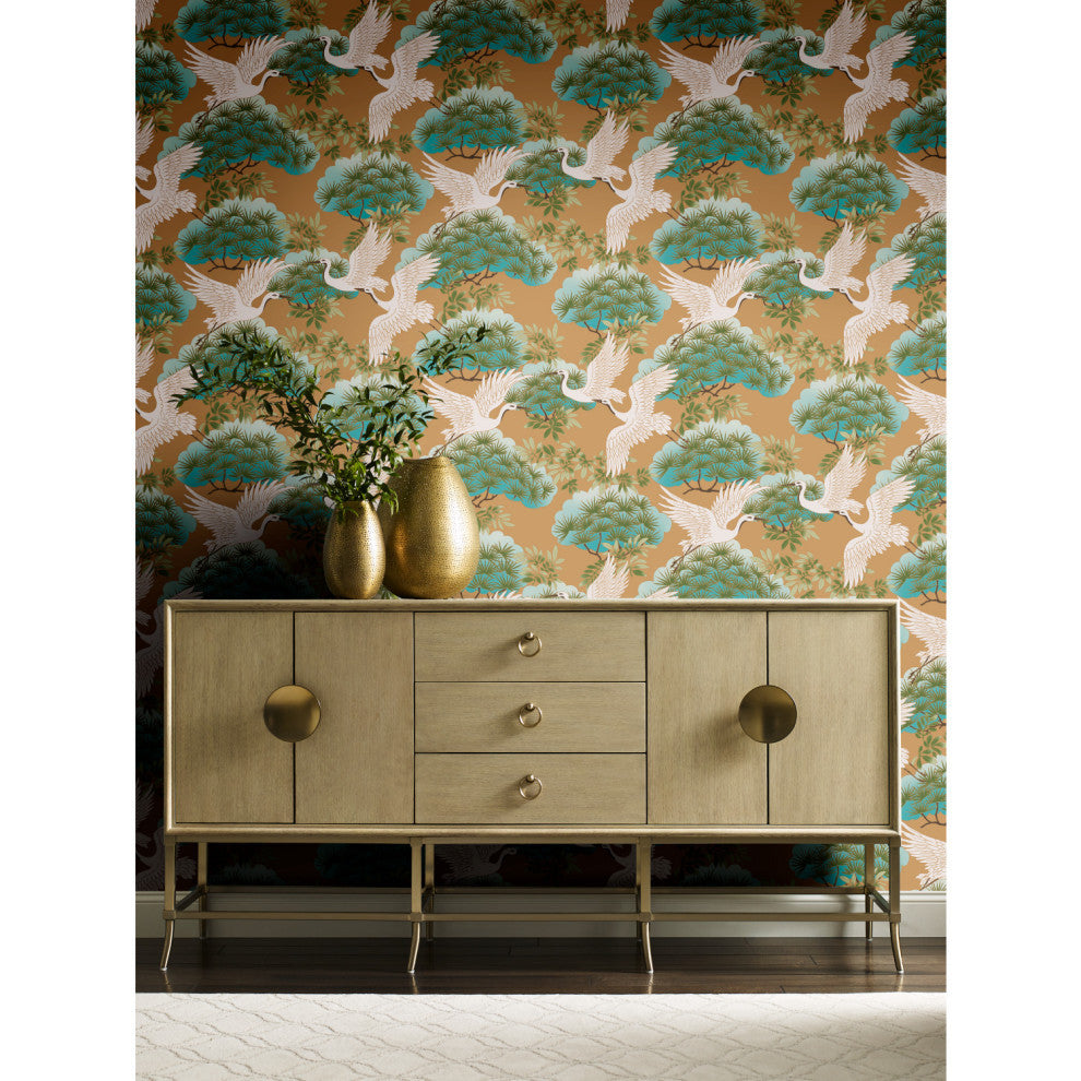 Sprig and Heron Wallpaper