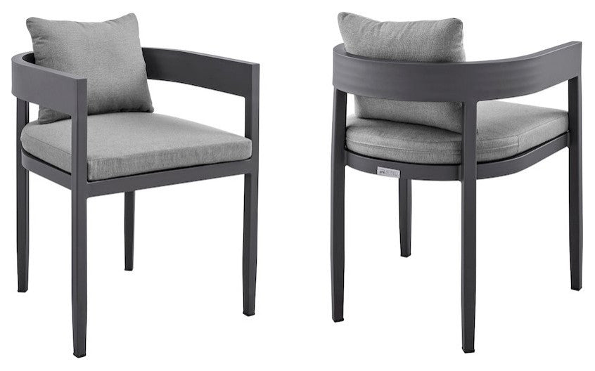 Menorca Outdoor Patio Dining Chairs in Aluminum with Gray Cushions - Set of 2