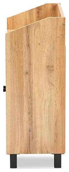 Oak Brown Finished Wood 2-Door Entryway Shoe Storage Cabinet with Top Shelf