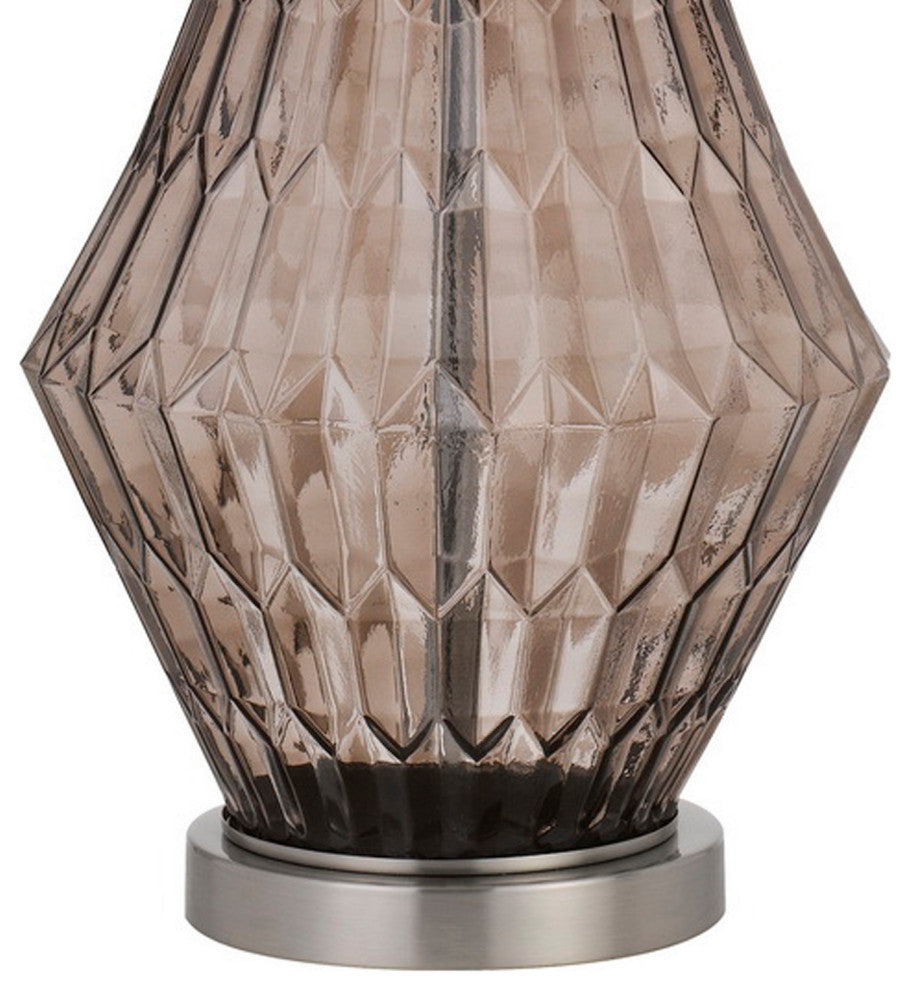 31 Inch Glass Table Lamp with Dimmer, Geometric Base, Brown
