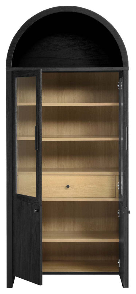 Evie Arched Tall Display Cabinet, Black Oak