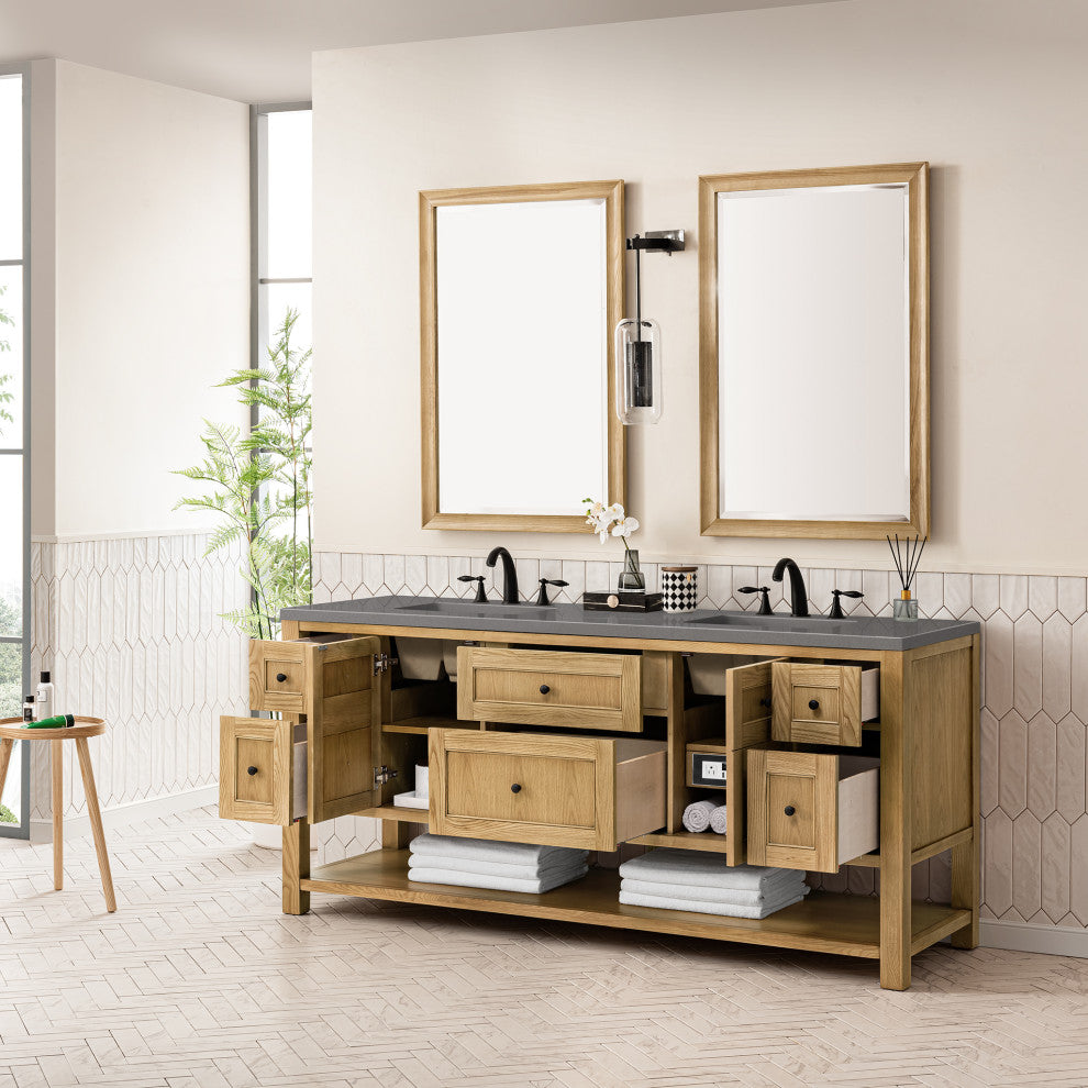 Breckenridge 72" Double Vanity, Light Natural Oak, 3CM Grey Expo Top