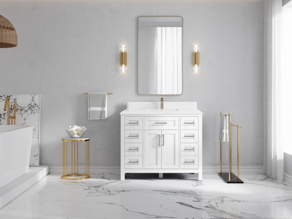 Cambridge 42 Single Sink Bath Vanity in White 1.5" White Quartz