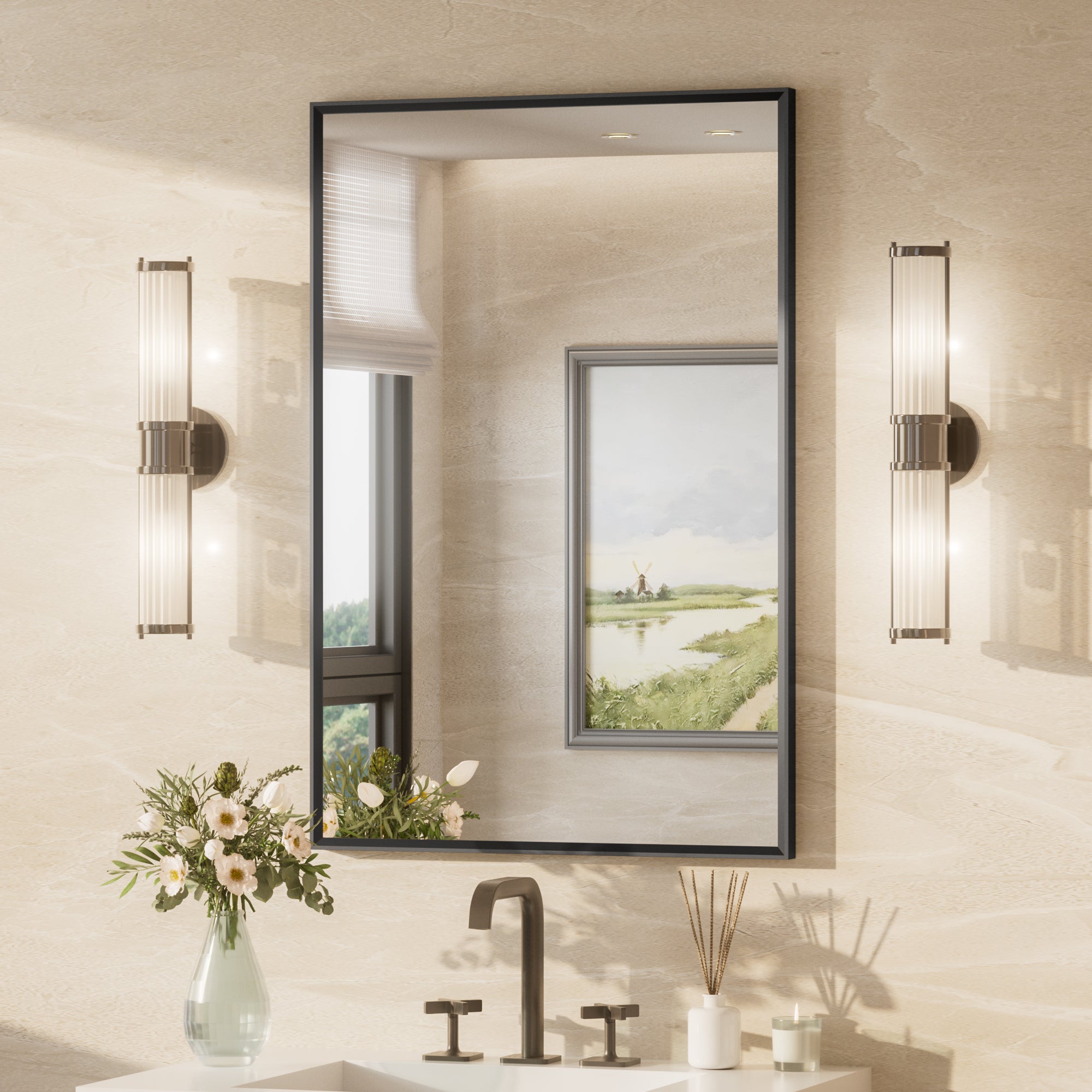 Hollywood Vanity Mirror, Lights,3 Color Lighting Modes, Memory, Gold, 23x18