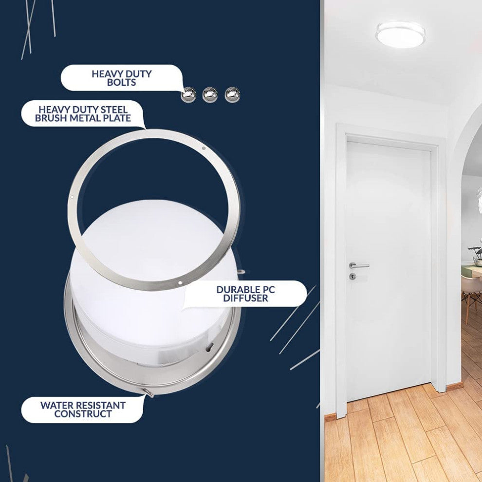 12 inch round Flush Mount Ceiling Light white glass ceiling light with nickel