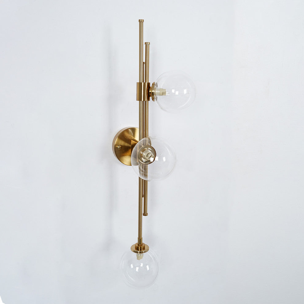 Modern Gold 3-Light Decorative Clear Glass Indoor Globe Wall Sconce