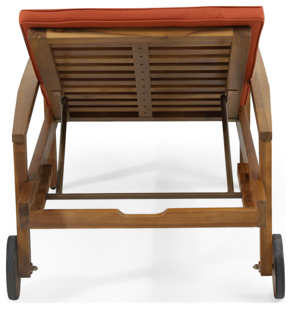 Lucknow Outdoor Acacia Wood Chaise Lounge with Water Resistant Cushion, Set of 2, Orange + Teak