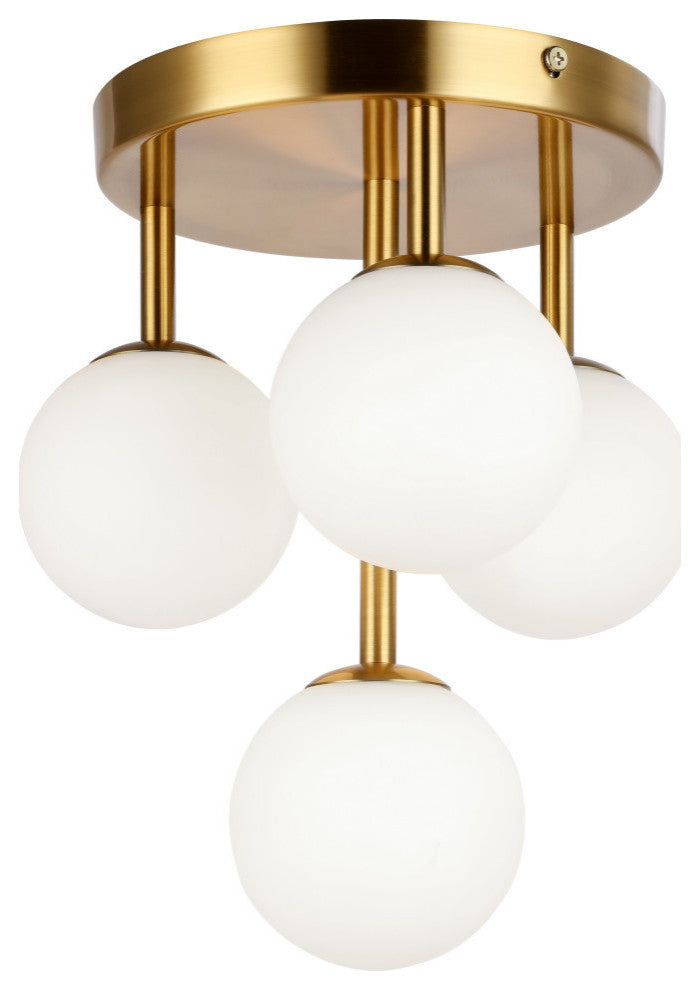 Megallan 4 Light Flush Mount Aged Brass Opal Glass