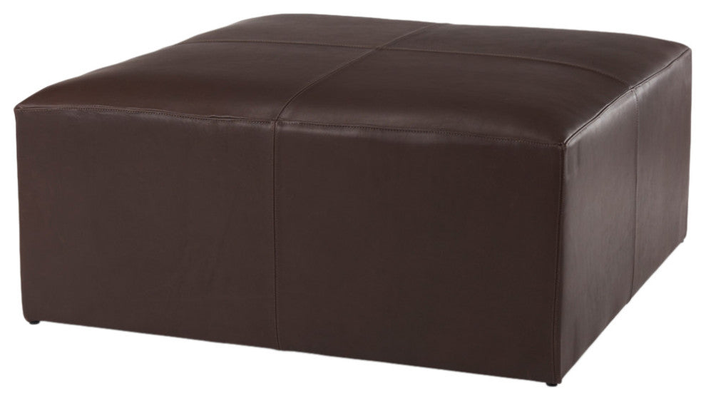 Minara 36Lx36Wx16H Square Dark Brown Leather Wrapped Ottoman