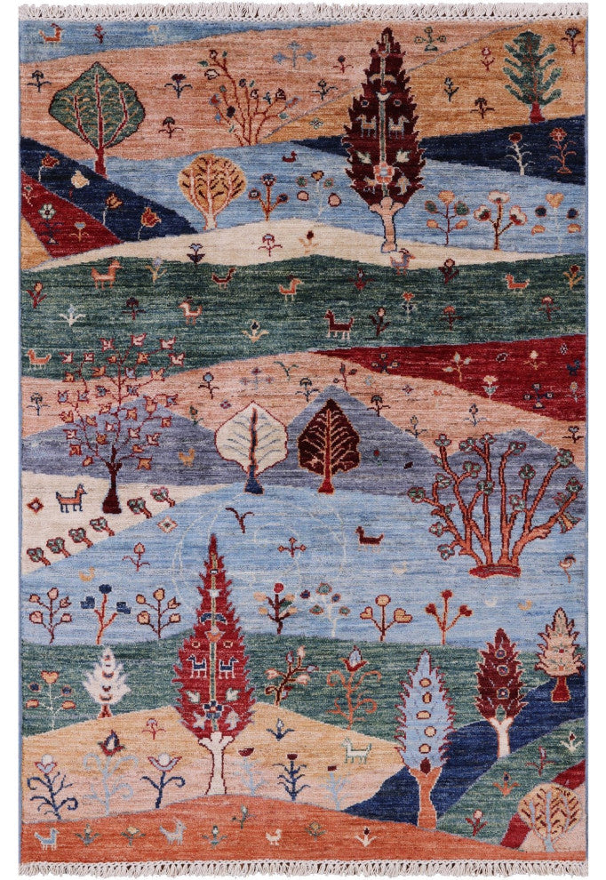 Hand Knotted Tribal Persian Gabbeh Wool Rug 3' 4" X 5' 0" Q11342