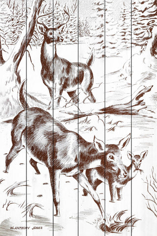 "Deer" Painting Print on White Wood