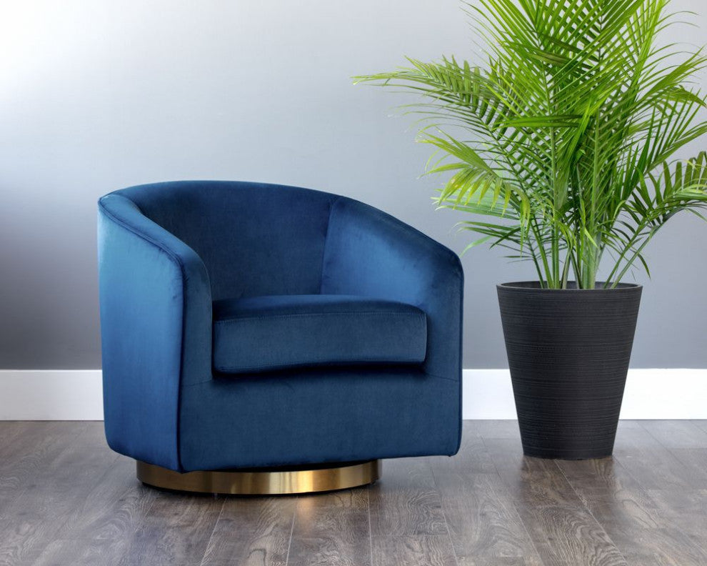 Hazel Swivel Lounge Chair, Navy Blue Sky