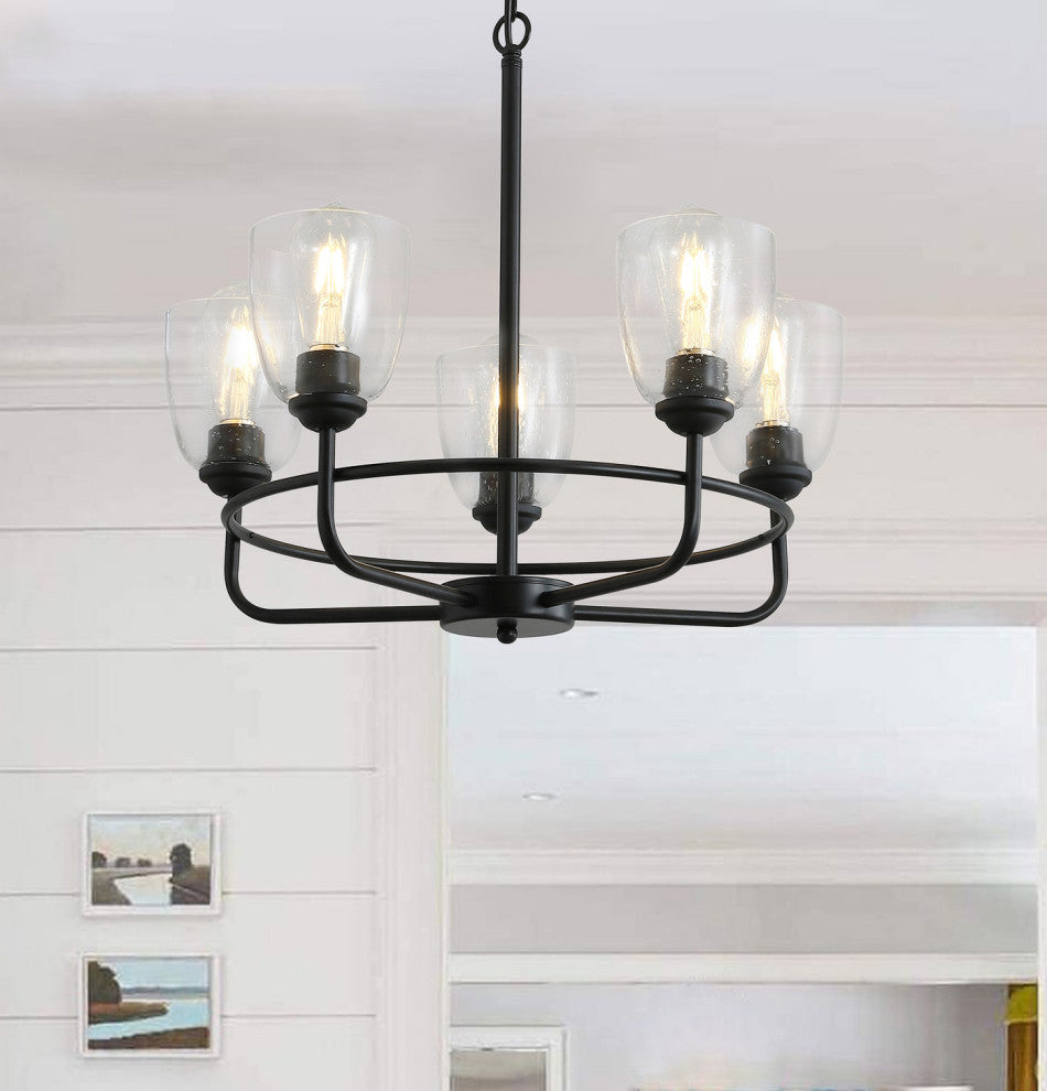 5-Light Chandelier Candle Style Island Pendant Lights with Glass Shades, Black