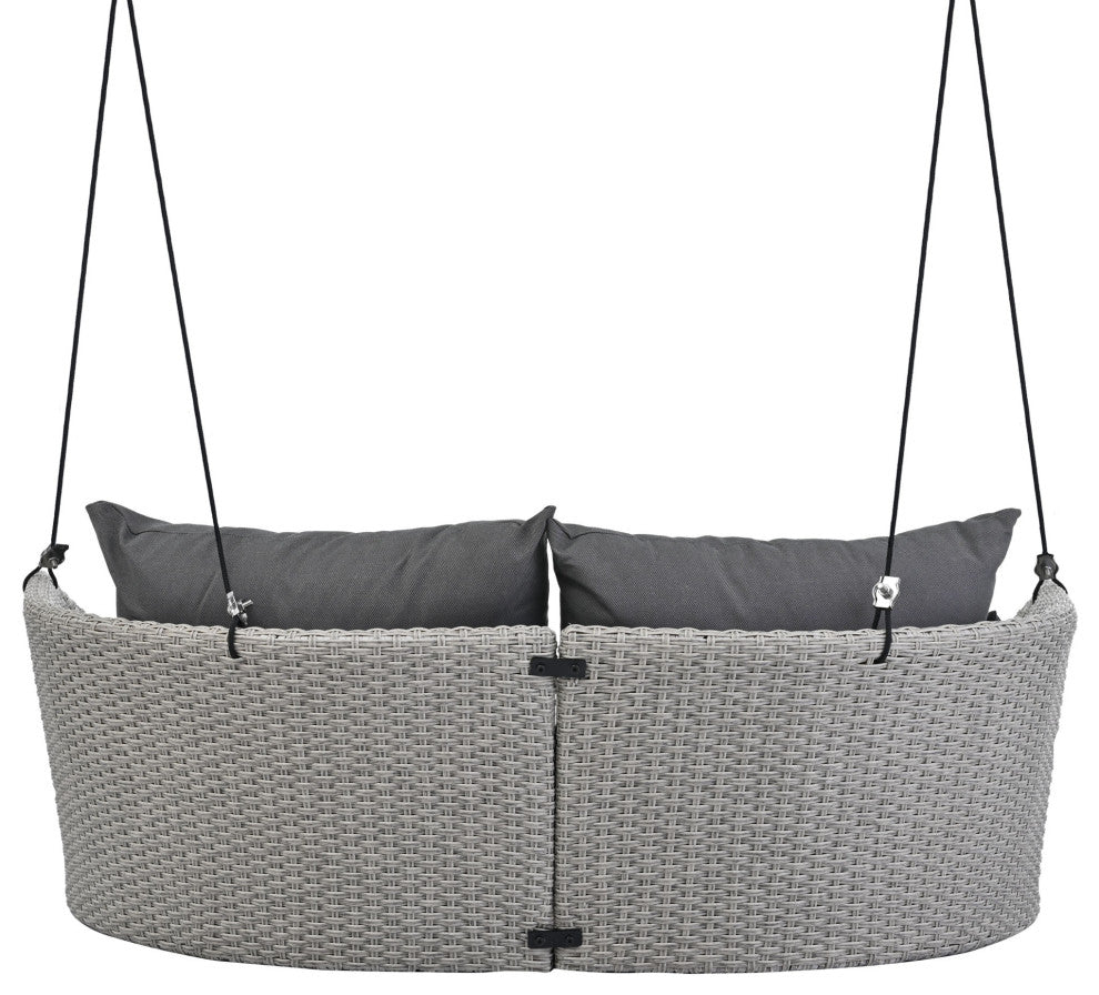 51.9" 2 Person Hanging Seat Rattan Woven Swing Chair, Gray