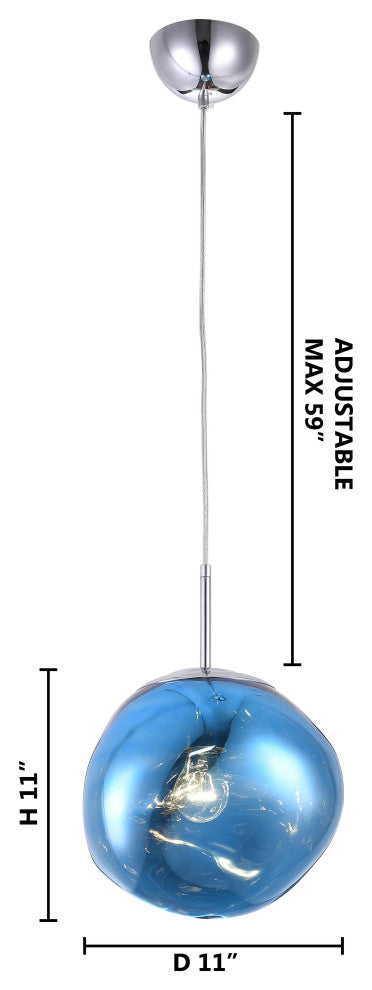 11" Chrome Single Pendant Light, Blue