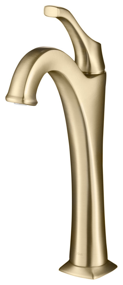 Kraus Arlo Single Handle Vessel Faucet, Pop Up Drain, Brushed Gold, Set of 2