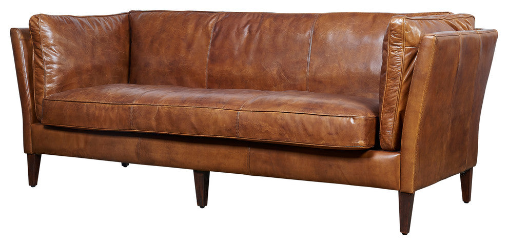 Top Grain Vintage Leather Kenmore Sofa, Light Brown