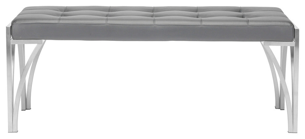 Eiffle Occasional Bench by Nuevo, Brushed Stainless Steel Frame/Gray