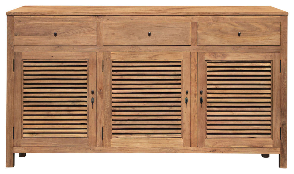 Recycled Teak Wood Louvre Cabinet with 3 Doors & 3 Drawers