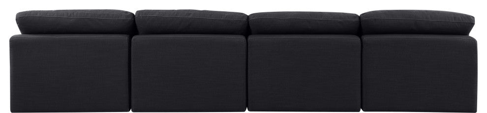 Indulge Upholstered Modular Sofa, Black, 4-Piece: 4 Armless Chair, Down Stuffed Linen Textured Fabric