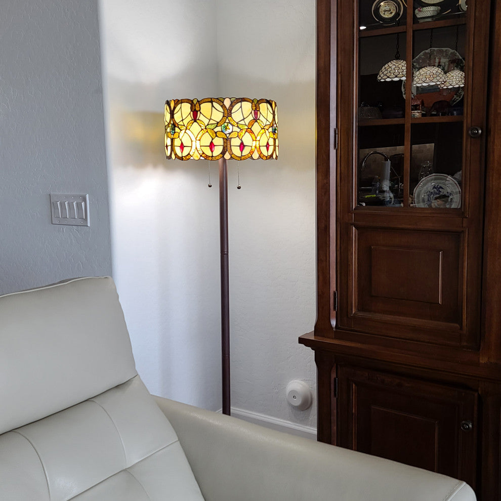 Tiffany Style 2 Light Drum Floor Lamp 63" Tall