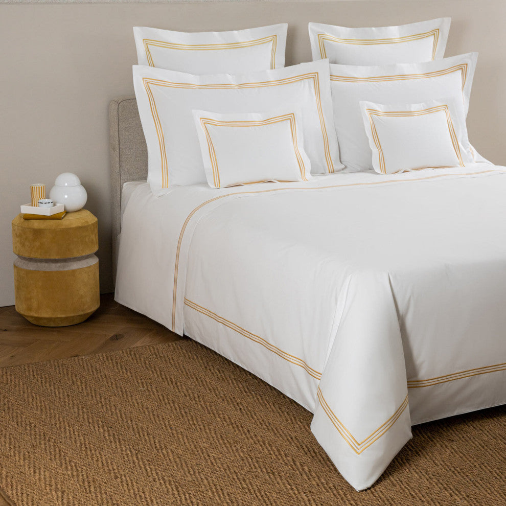 Frette Triplo Popeline Queen Duvet Cover White Beige