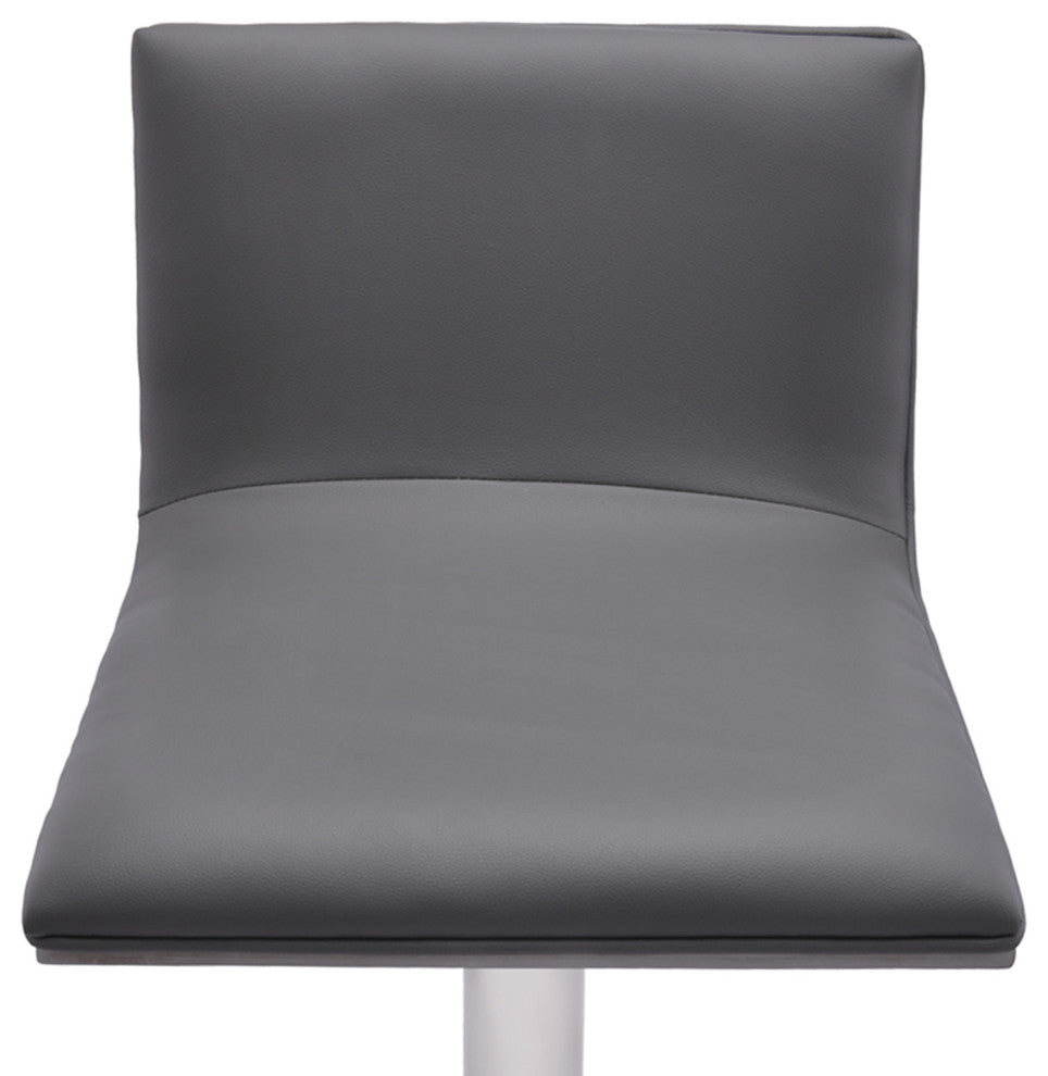 Adjustable Gray Faux Leather Walnut and Stainless Swivel Bar Stool
